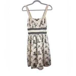 Burlap for Lord & Taylor Elegant Cream and Black Floral Silk Dress